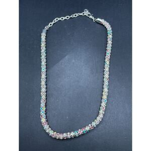 Vintage Gloria Vanderbilt Swarovski NecklaceRound Mesh Chain Multicolor Crystal